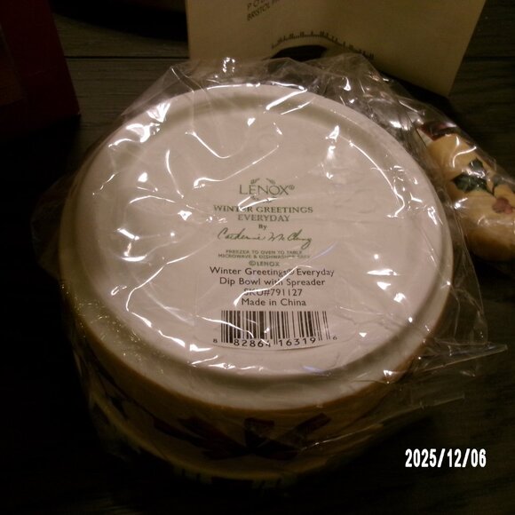LENOX Winter Greetings DIP BOWL WITH SPREADER NEW In Box RARE #791127 RET. $43 - Picture 5 of 6